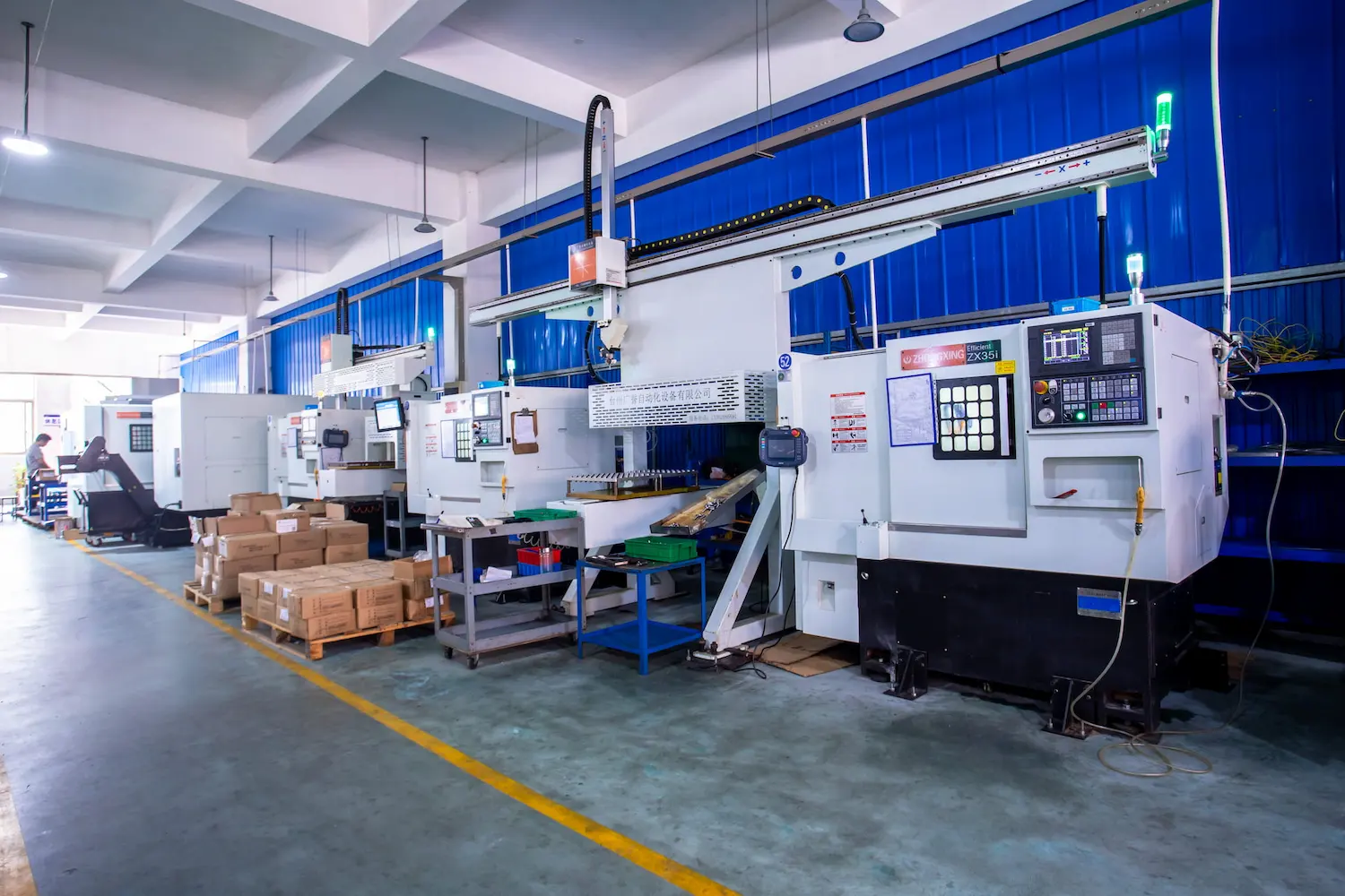 Automated part handling alongside CNC machines
